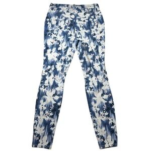 Time and Tru Womens Blue White Ikat Floral Skinny Jeans High Rise Size M 8-10